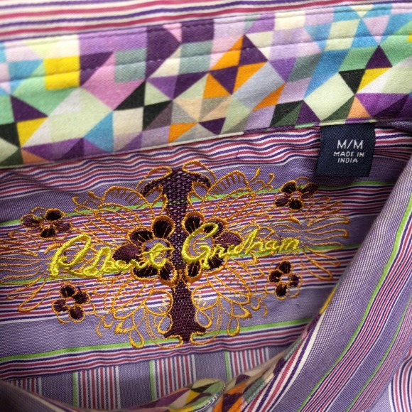 Robert Graham Shirt Medium Flip Cuff Bright Loud Striped Luxury Designer - Picture 5 of 16